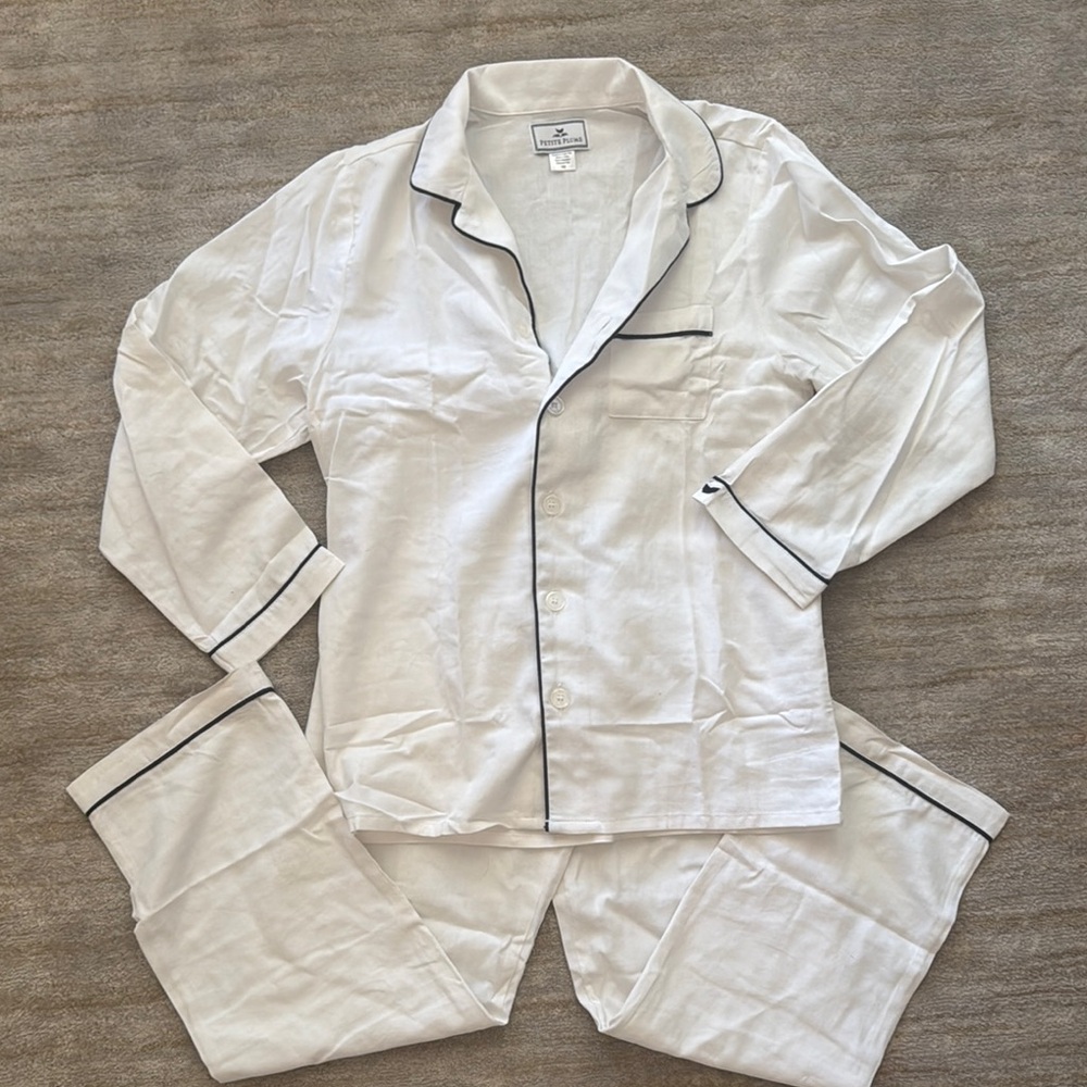 Petite Plume kids white pajama set, Like New, size 10